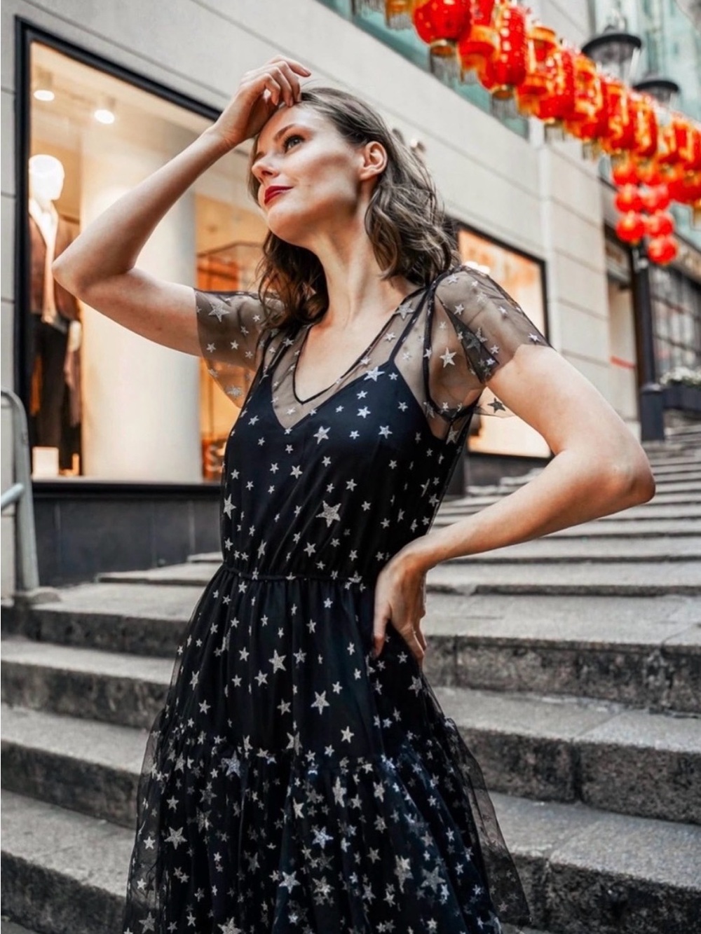 ModCloth There Was You Glitter Star Tulle Tiered Midi Dress
